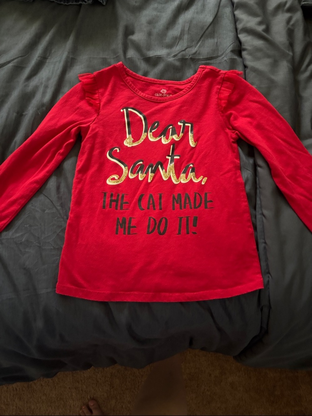 okie dokie Red Long-Sleeve 'Dear Santa' Graphic Top